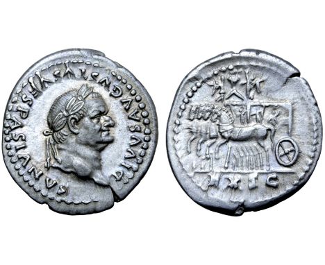 Divus Vespasian AR Denarius. Struck under Titus. Rome, AD 80-81. DIVVS AVGVSTVS VESPASIANVS, laureate head right / Empty quad