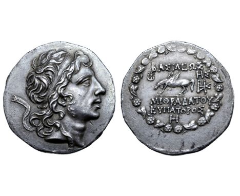 Kingdom of Pontos, Mithradates VI Eupator AR Tetradrachm. Bithyno Pontic year 208 = May 89 BC. Diademed head right / Pegasos 