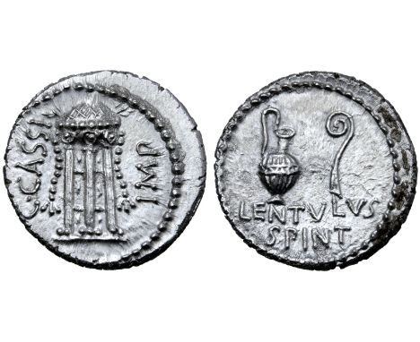 C. Cassius Longinus and P. Cornelius Lentulus Spinther AR Denarius. Military mint travelling with Brutus (Smyrna?), 43-42 BC.