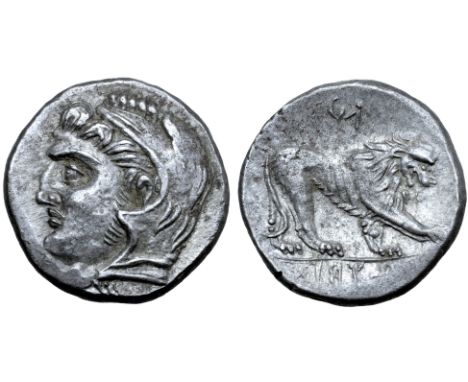 North Africa, Carthage BI Shekel. Libyan Revolt, circa 241-238 BC. Head of Herakles left, wearing lion's skin headdress / Lio