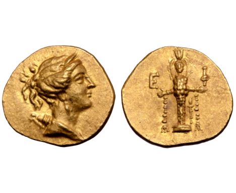 Ionia, Ephesos AV Stater. Circa 155-140 BC. Draped bust of Artemis right, wearing stephane, and with bow and quiver over shou