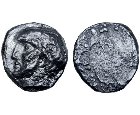 Etruria, Lucca(?) AR 5 Units. Circa 325-300 BC. Bearded and laureate head left, [? behind] / Blank. Cf. EC I, 3; HN Italy 96;