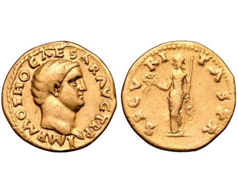 Otho AV Aureus. Rome, January - April AD 69. IMP OTHO CAESAR AVG TR P, bare head of Otho right / SECVRITAS P R, Securitas sta