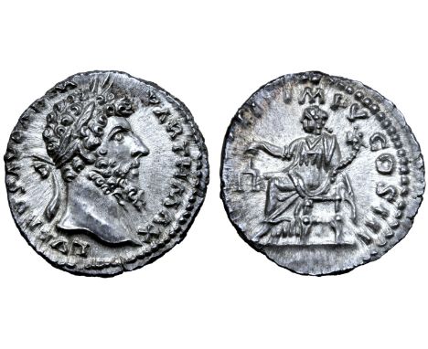 Lucius Verus AR Denarius. Rome, AD 168. L VERVS AVG ARM PARTH MAX, laureate head right / [TR P V]III IMP V COS III, Aequitas 