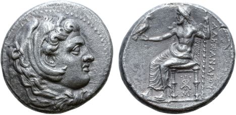 Kingdom of Macedon, Alexander III ‘the Great’ AR Dekadrachm. Babylon, circa 325-323 BC. Head of Herakles right, wearing lion 