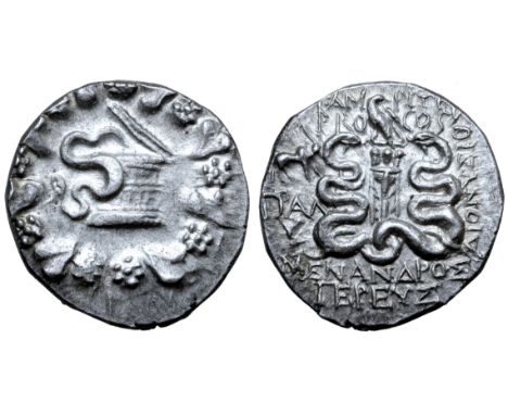 T. Ampius T. f. Balbus AR Cistophoric Tetradrachm of Tralles, Lydia. 58-57 BC. Serpents emerging from cista mystica; all with