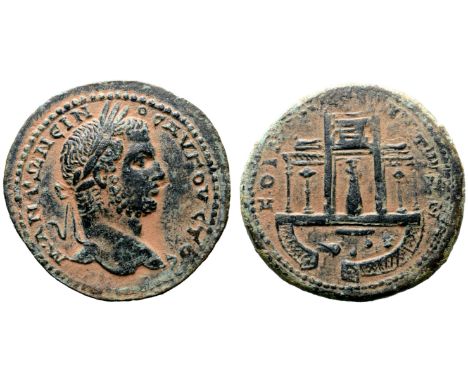 Caracalla Æ33 of Paphos, Cyprus. AD 193-211. ? ?????????C ?V??VC??C, laureate head right / ?????? ???????, temple of Paphian 