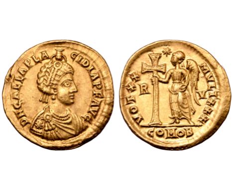 Galla Placidia (mother of Valentinian III) AV Solidus. Ravenna, AD 426-430. D N GALLA PLACIDIA P F AVG, pearl-diademed and dr