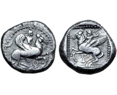 Cilicia, Tarsos AR Stater. Circa 425-400 BC. Bellerophon riding Pegasos to right, wielding spear overhead in right hand; trid