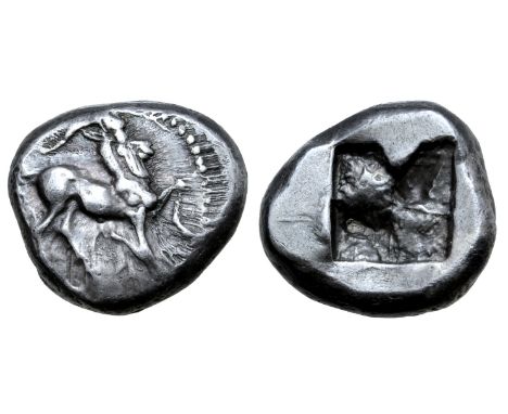 Cyclades, Paros AR Drachm. Circa 520-500 BC. Goat kneeling right, within border of dots / Incuse square. K. Sheedy, The Archa