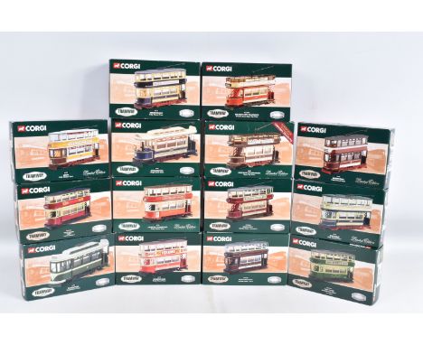 FOURTEEN BOXED  CORGI LIMITED EDITION DIECAST MODEL TRAMWAY CLASSICS, to include a Blackpool Single Deck Tram, item no. 36903