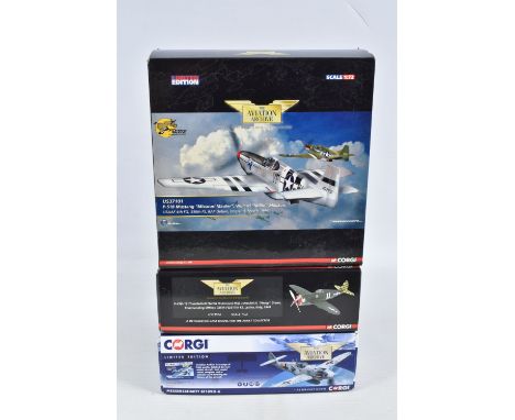 THREE BOXED LIMITED EDITION 1/72 SCALE CORGI AVIATION ARCHIVE DIECAST MODEL AIRCRAFTS, the first is a P-47D-16 Thunderbolt, n