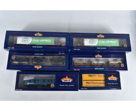 EIGHT BOXED OO GAUGE BACHMANN BRANCHLINE MODEL RAILWAY WAGONS, to include two of the set of two Intermodal bogie wagon with 2