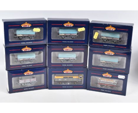 NINE BOXED OO GAUGE BACHMANN BRANCHLINE MODEL RAILWAYS  ROLLING STOCK, to include two China Clay Wagon with Hood in BR Bauxit