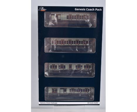 A BOXED OO GAUGE HELJAN HATTONS MODEL RAILWAY PACK OF FOUR COACHES, 4BT, 4T, 6C123 and 6BT in LNWR Livery, item no. H4-46Pack