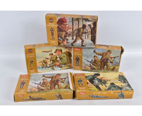 FIVE BOXED AIRFIX 1:32 SCALE MILITARY SERIES FIGURE KITS, to include one America Infantry item no. 51452-5 CAT No. 1729, a Ge
