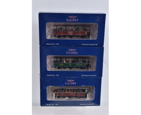 THREE BOXED HOe GAUGE  LILIPUT COACHES, to include a Dome Car Museum Coach, NLB Epoch V, model no. L344410, a Dome Wagon DR, 