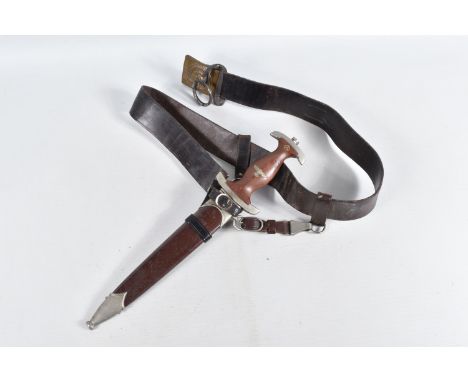 A GERMAN SA DAGGER WITH BELT AND BUCKLE, this dagger has the stamp for Carl Schmidt Sohn Solingen on one side and the other s