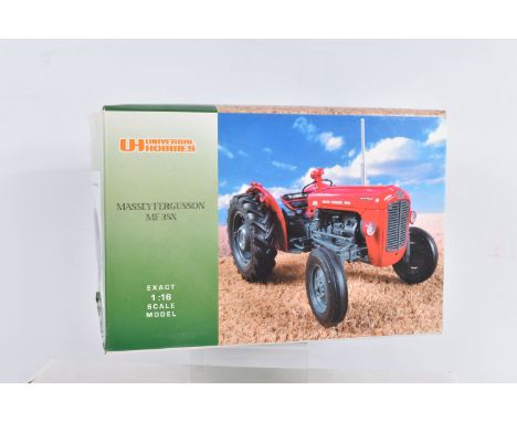 A BOXED UNIVERSAL HOBBIES MASSEY FERGUSSON MF 35X 1:16 SCALE MODEL, numbered UH2692, red body with grey and black detail, bro