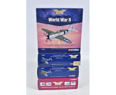FOUR BOXED 1/72 SCALE CORGI AVIATION ARCHIVE DIECAST MODEL AIRCRAFTS, the first is a F4U-1 Corsair, numbered AA33008, the sec