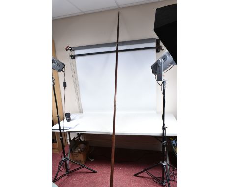 A LARGE 19TH CENTURY BOARDING STYLE PIKE/ CAVALRY LANCE, featuring an ash shaft with an off centre leather bound grip, one en