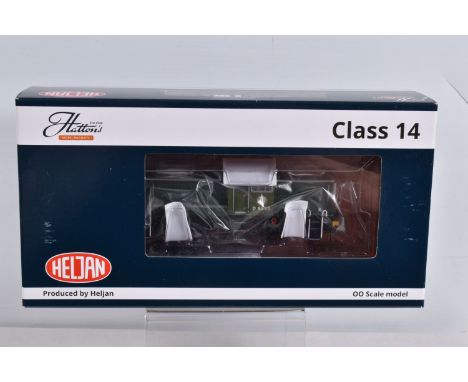 A BOXED OO GAUGE HELJAN MODEL RAILWAY LOCOMOTIVE Class 14 no. D9555 in BR Green, model no. 1408, appears in new condition wit