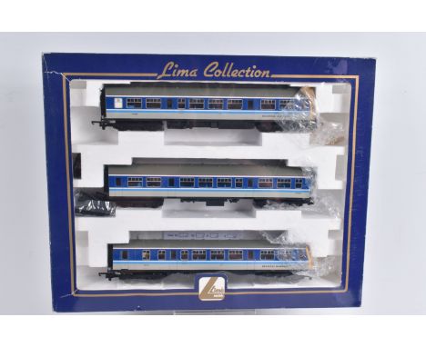 A BOXED OO GAUGE LIMA MODEL RAILLWAY THREE CAR SET, Class 101, running numbers 53269, 59303, 51177, DMU in Regional Railways 