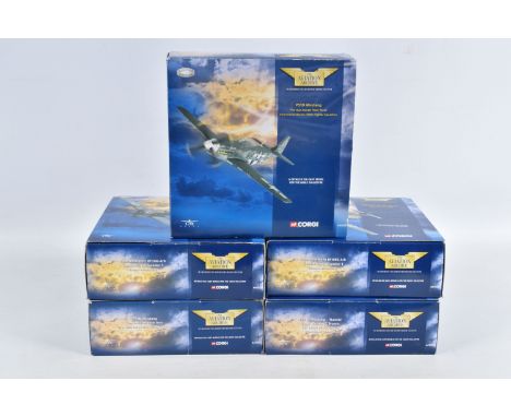 FIVE BOXED LIMITED EDITION 1/72 SCALE CORGI AVIATION ARCHIVE DIECAST MODEL AIRCRAFTS, the first is a P51D Mustang, numbered A