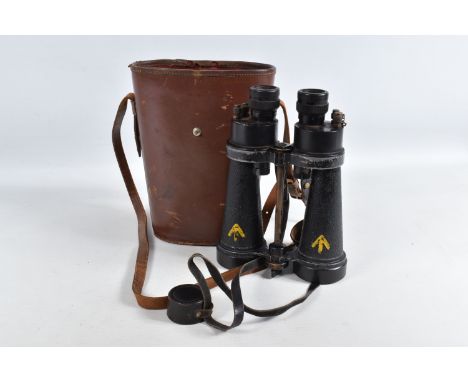 A PAIR OF BARR AND STROUD NAVAL BINOCULARS IN ORIGINAL CASE, these have the military Broad arrow on them and Barr &amp; Strou