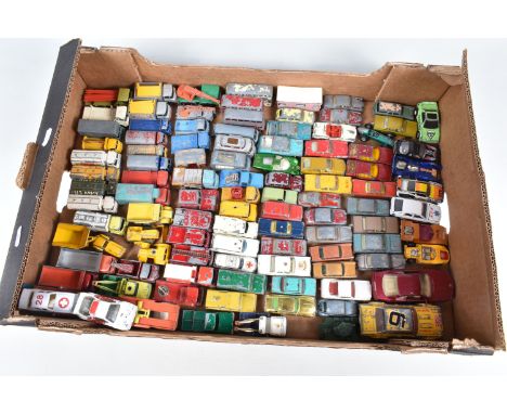 A QUANTITY OF UNBOXED AND ASSORTED PLAYWORN DIECAST VEHICLES, majority are Matchbox 1 - 75 series or Husky models, but does i