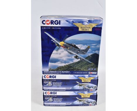 THREE BOXED LIMITED EDITION 1/72 SCALE CORGI AVIATION ARCHIVE DIECAST MODEL AIRCRAFTS, the first and second are both North Am