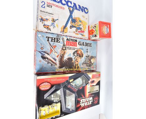 A QUANTITY OF BOARD GAMES AND CONSTRUCTION SETS, to include a boxed Palitoy The Action Man Game, numbered 31241, box includes