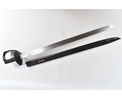 A REPRODUCTION OF A 1804 PATTERN BOARDING CUTLASS, this comes complete with its scabbard and its blackened bowl guard, at the
