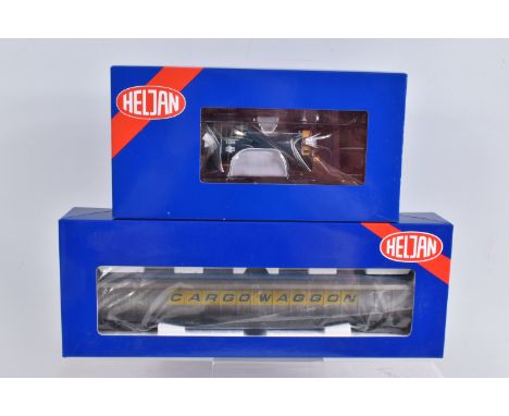 TWO BOXED OO GAUGE HELJAN MODEL RAILWAY LOCOMOTIVES, to include a Cargo wagon Yellow IWB Van, 2797 598, Weathered - Graffiti,