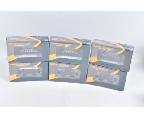 SIX BOXED OO GAUGE  RAPIDO TRAINS UK MODEL RAILWAYS ROLLING STOCK, to include a 10T Diz. 1426 closed van in SECR Grey, no. 15