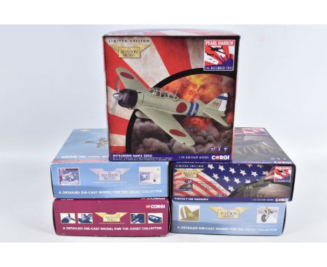 FIVE BOXED LIMITED EDITION 1/72 SCALE CORGI AVIATION ARCHIVE DIECAST MODEL AIRCRAFTS, the first a F4U-1D-USMC Corsair, number