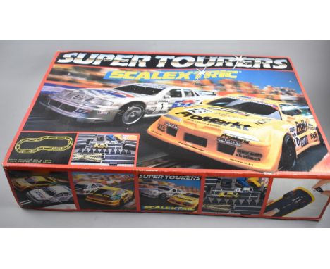 A Vintage Scalextric Super Tourers Car Racing Game with Track, Cars and Controllers 