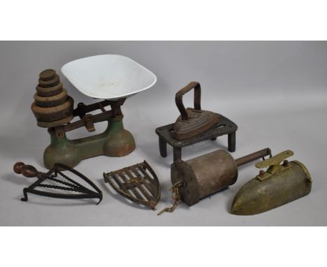 A Collection of Various Vintage Items to include Metal Scales, Meat Jack (AF), Trivets Etc 