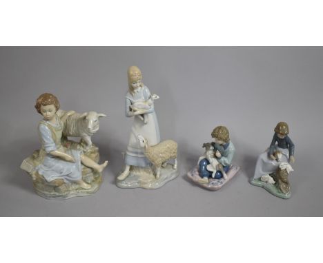 A Collection of Four Lladro, Nao and other Figure Groups, Tallest 32cms High 