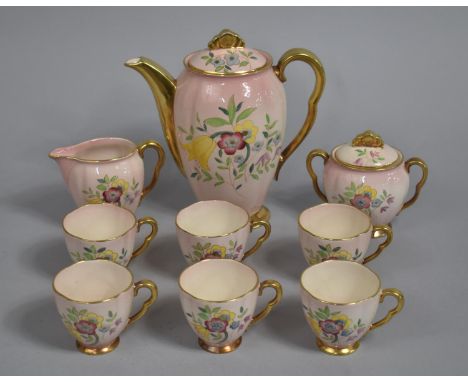 A Part Carltonware Cofee Services Decorated with Floral Design on Pink Ground having Gilt Trim and Highlights to comprise Cof