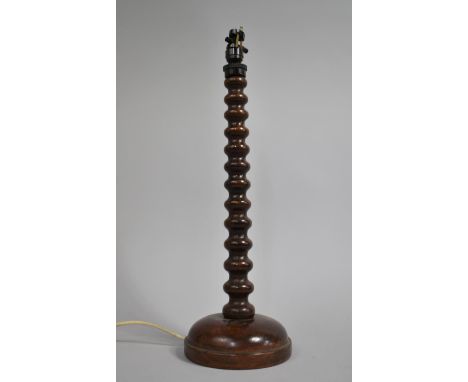 An Edwardian Turned Mahogany Lamp with Bobbin Supports, Requires New Light Fitting, 41cms High 