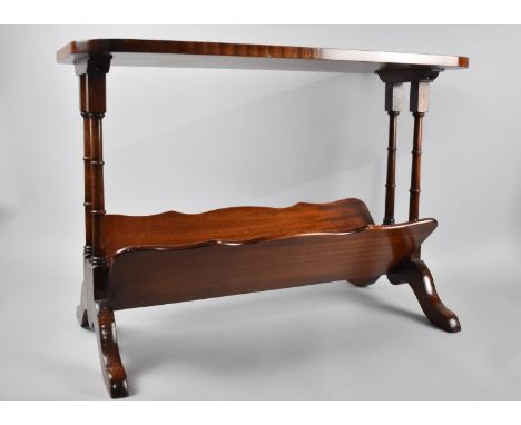 A Modern Mahogany Rectangular Occasional Table with Under Book Trough, Turned Supports and Scrolled Feet, 65cms Wide 