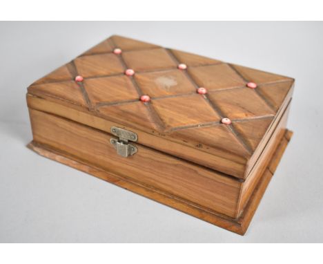 A Continental Olive Wood Playing Card Box with Carved Hinged Lid to Two Division Interior, 17cms Wide 