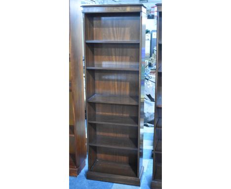 A Modern Mahogany Reprodux Five Shelf Open Narrow Bookcase, 57cms Wide and 183cms High 