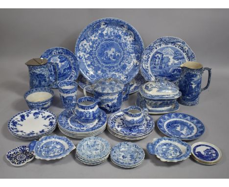 A Collection of Various Blue and White to include Examples by Spode, Cauldon Etc (Condition Issues) 