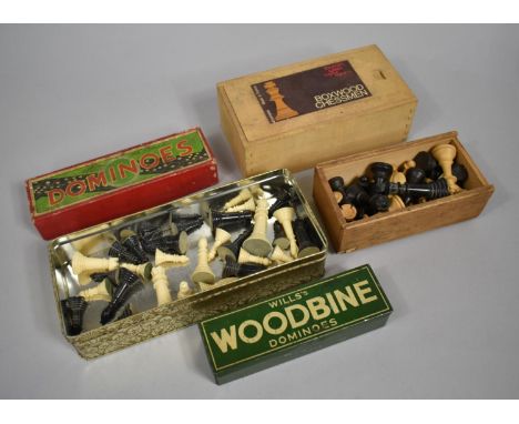 An Collection of Various Incomplete Chess Pieces, Wills Woodbine Dominoes Set, Boxwood Chessmen Etc 