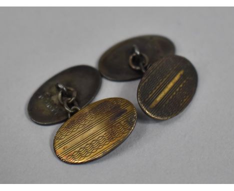 A Pair of Gents Cufflinks, 9ct Gold Plate on Silver, Engine Turned Decoration 