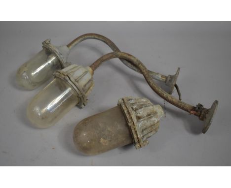Two Vintage Light Fittings with Domed Glass Shades together with a Further Example 