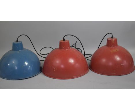 A Set of Three Metal Pendant Shade Light Fittings 