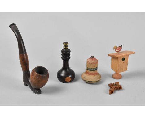 A Collection of Curios to include Crucifix Stanhope with View, 'Memory of Shrewsbury', together With Novelty Pipe in the form